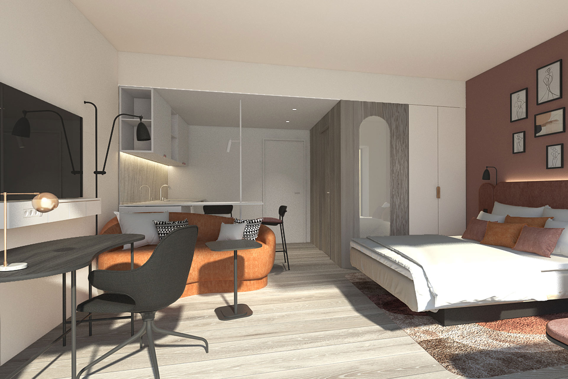 An interior rendering of Residence Inn by Marriott Copenhagen