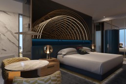 A rendering of a guestroom at W Florence