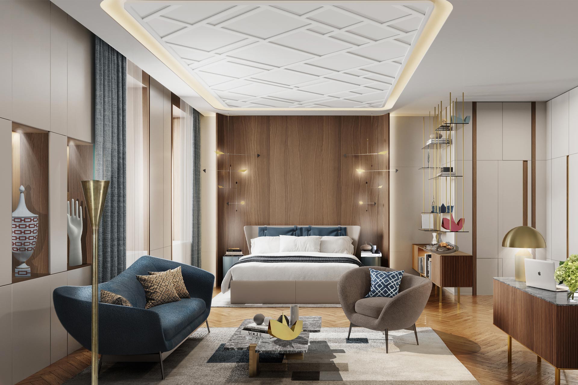 A rendering of a guestroom at Casa Baglioni in Milan