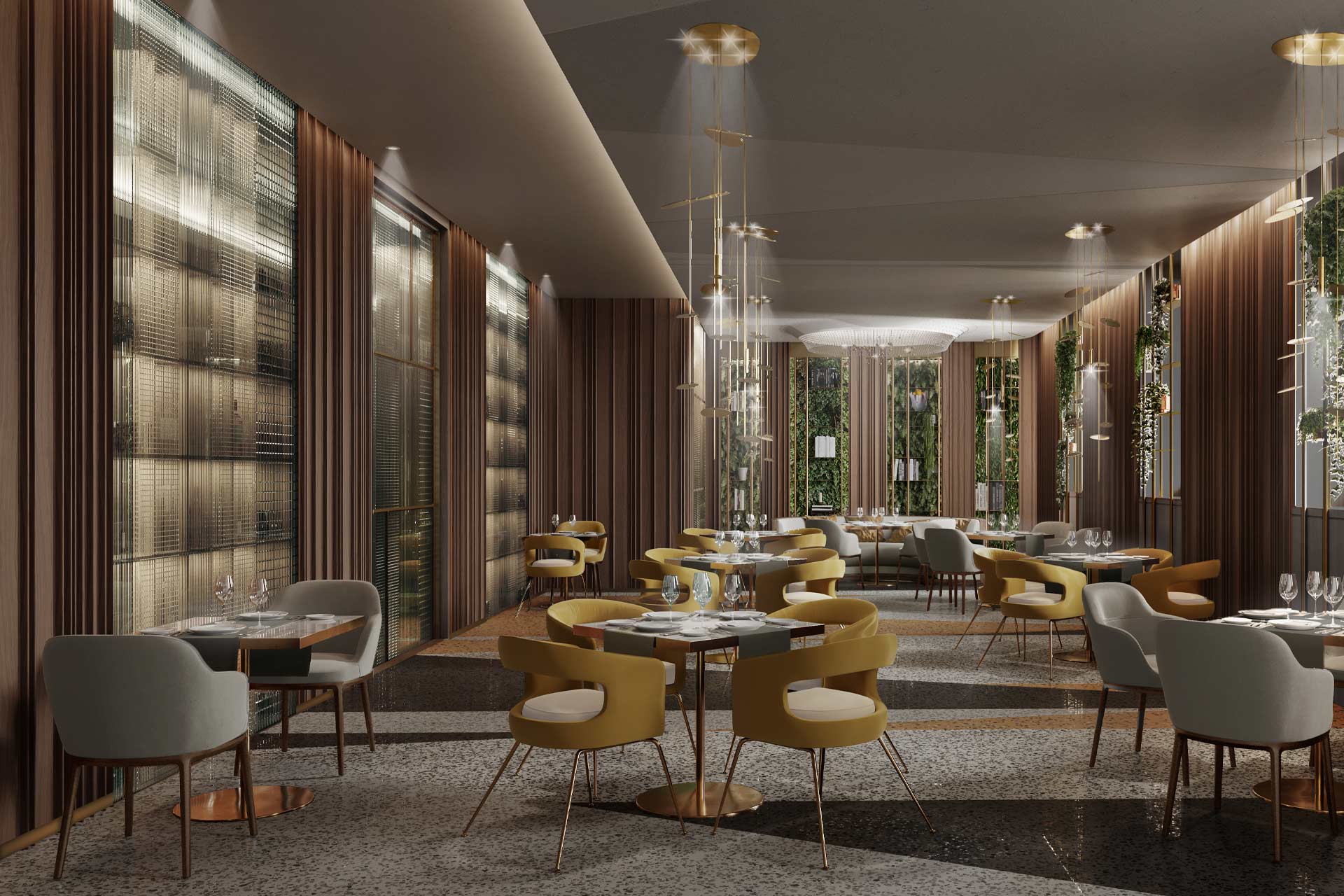 A rendering of the restaurant at Casa Baglioni in Milan