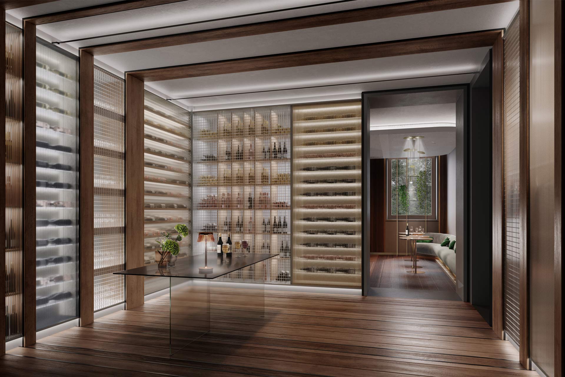 A rendering of the wine cellar at Casa Baglioni in Milan