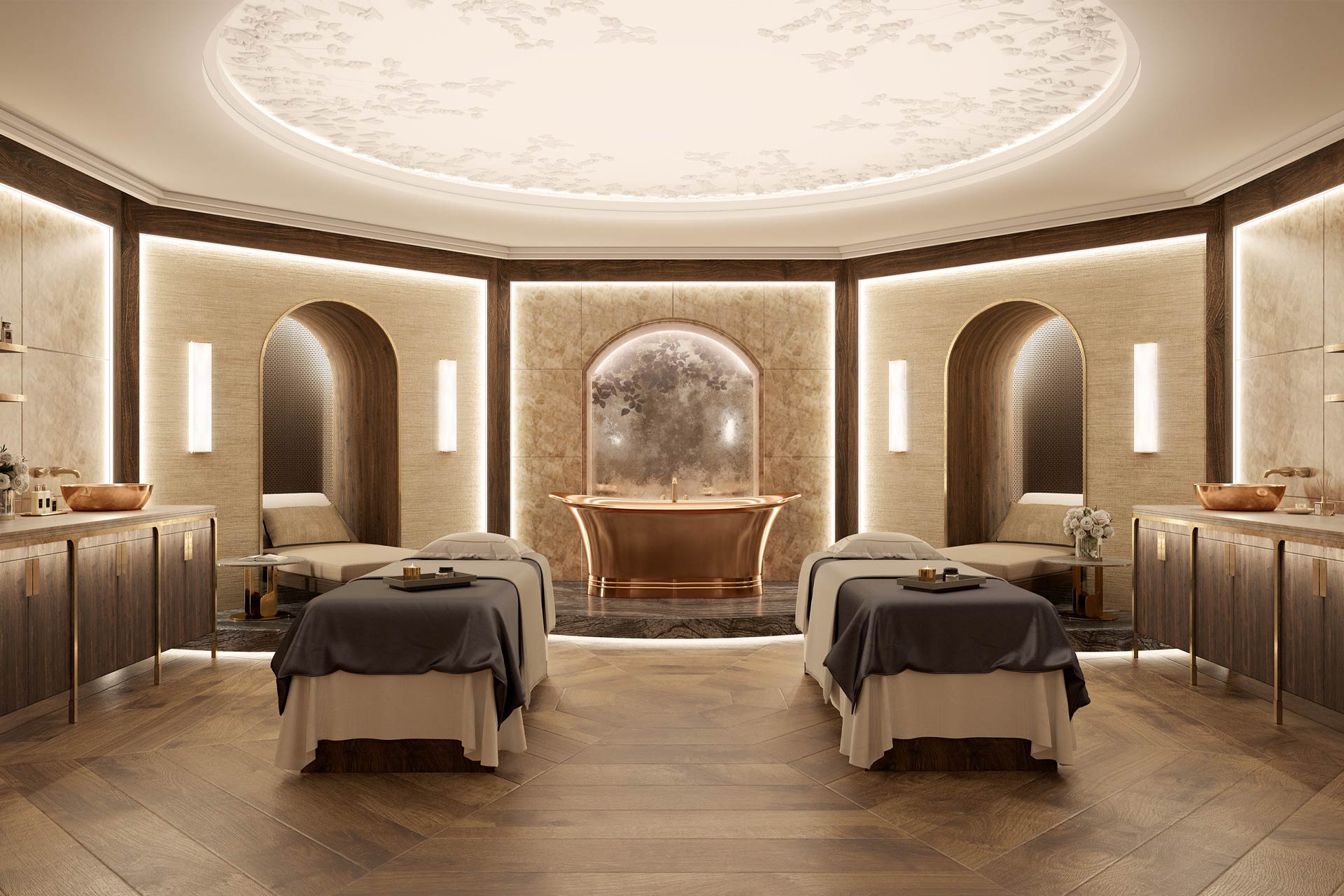 A rendering of the spa at Raffles London at The OWO