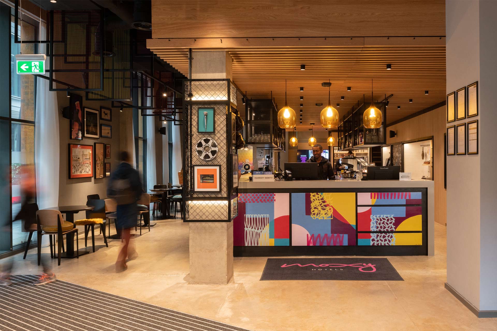 An interior shot of Moxy Manchester City