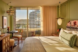 A guestroom at The Wayfinder Waikiki in Hawaii