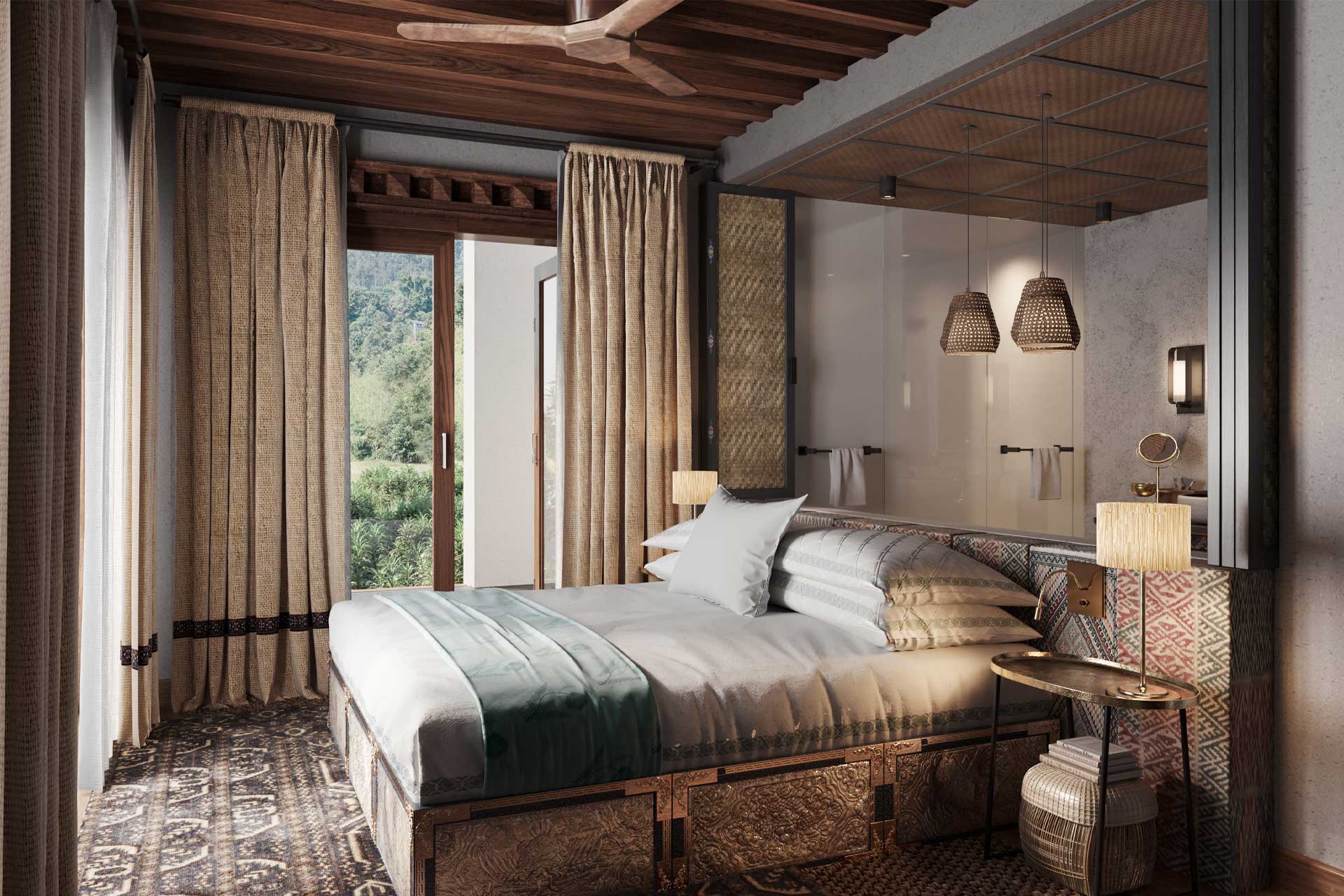 A rendering of &Beyond Punakha River Lodge in Bhutan